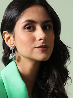Sohi - Rhinestone Flower Drop Earrings Silver