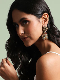 Sohi - Textured Crystal Drop Earrings Gold