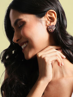 Sohi - Crystal Heart Stud Earrings Mauve