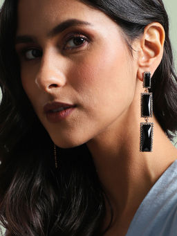 Sohi - Bar Stone Drop Earrings Black
