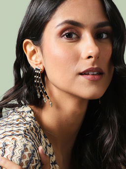 Sohi - Triple Bar Drop Earrings Black & Silver