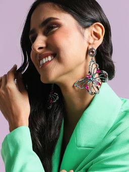 Sohi - Crystal Butterfly Drop Earrings Multicolour