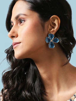 Sohi - Enamelled Flora Stud Earrings Indigo Blue