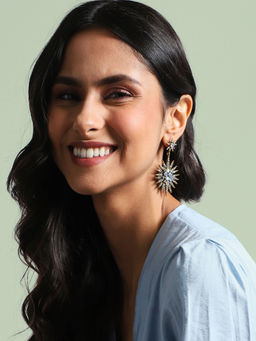 Sohi - Crystal Rays Drop Earrings Silver