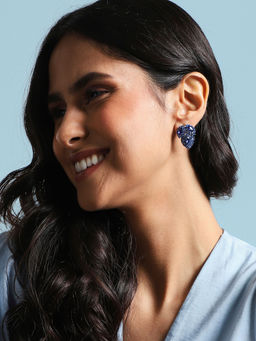 Sohi - Crystal Leaf Stud Earrings Sapphire Blue