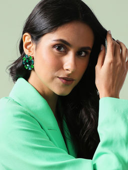 Sohi - Crystal Pear Stud Earrings Green