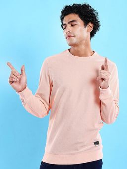 The Indian Garage Co - Men Pink Regular Fit Solid Round Neck Full Sleeves Sweatshirt