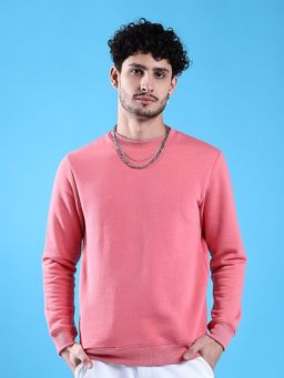 The Indian Garage Co - Men Pink Regular Fit Solid Full Sleeves Sweatshirt