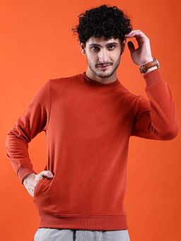 The Indian Garage Co - Men Rust Regular Fit Solid Full Sleeves Sweatshirt