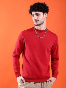 The Indian Garage Co - Men Red Regular Fit Solid Full Sleeves Sweatshirt