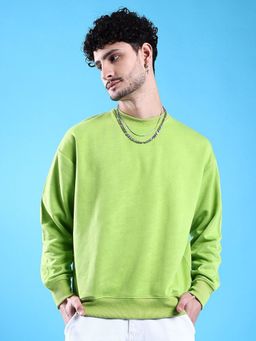 The Indian Garage Co - Men Green Oversized Fit Solid Full Sleeves Sweatshirt