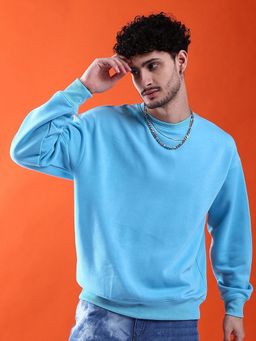 The Indian Garage Co - Men Blue Oversized Fit Solid Full Sleeves Sweatshirt