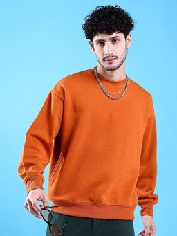 The Indian Garage Co - Men Rust Oversized Fit Solid Full Sleeves Sweatshirt