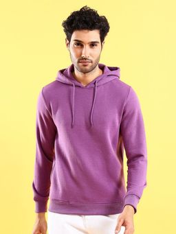 The Indian Garage Co - Men Purple Regular Fit Solid Hooded Full Sleeves Hoodies