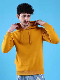 The Indian Garage Co - Men Mustard Regular Fit Solid Hooded Full Sleeves Hoodies