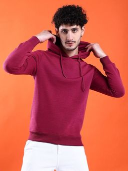 The Indian Garage Co - Men Red Regular Fit Solid Hooded Full Sleeves Hoodies