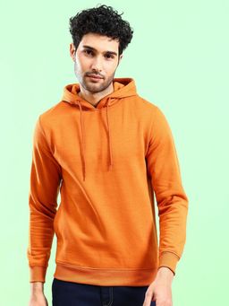 The Indian Garage Co - Men Orange Regular Fit Solid Hooded Full Sleeves Hoodies
