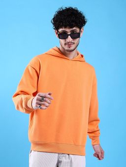 The Indian Garage Co - Men Orange Regular Fit Solid Hooded Full Sleeves Hoodies