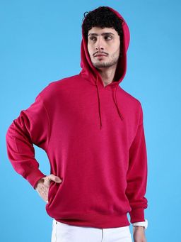 The Indian Garage Co - Men Pink Regular Fit Solid Hooded Full Sleeves Hoodies