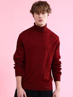 The Indian Garage Co - Men Red Regular Fit Solid Full Sleeves Sweater