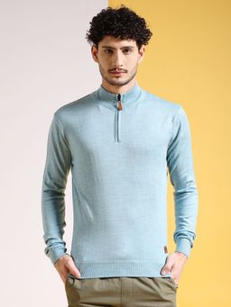 The Indian Garage Co - Men Blue Regular Fit Solid Full Sleeves High Neck Sweater