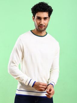 The Indian Garage Co - Men White Regular Fit Solid Full Sleeves Sweater