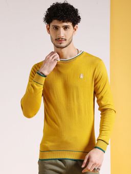 The Indian Garage Co - Men Yellow Regular Fit Solid Full Sleeves Sweater