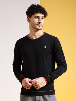The Indian Garage Co - Men Black Regular Fit Solid Full Sleeves Sweater