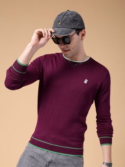 The Indian Garage Co - Men Purple Regular Fit Solid Full Sleeves Sweater