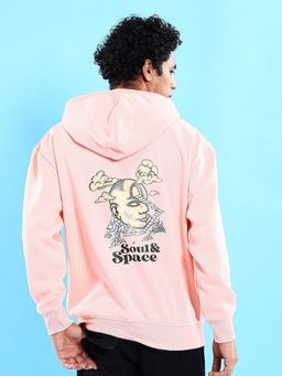 The Indian Garage Co - Men Peach Oversized Fit Printed Hooded Full Sleeves Hoodies