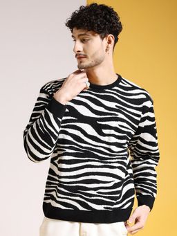 The Indian Garage Co - Men Black Oversized Fit Animal Printed Full Sleeves Sweater