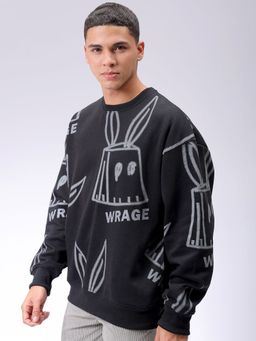 The Indian Garage Co - Men Black Oversized Fit Printed Full Sleeves Sweatshirt