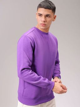The Indian Garage Co - Men Purple Regular Fit Solid Full Sleeves Sweatshirt