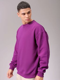 The Indian Garage Co - Men Purple Oversized Fit Solid Full Sleeves Sweatshirt