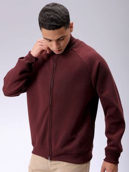 The Indian Garage Co - Men Maroon Relaxed Fit Solid High Neck Full Sleeves Sweatshirt