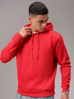 The Indian Garage Co - Men Red Regular Fit Solid Hooded Full Sleeves Hoodies