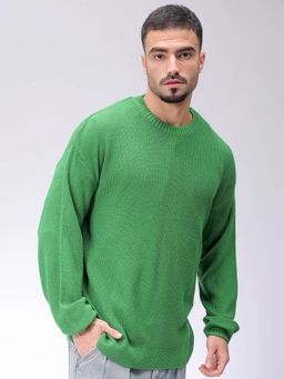 The Indian Garage Co - Men Green Oversized Fit Solid Full Sleeves Sweater