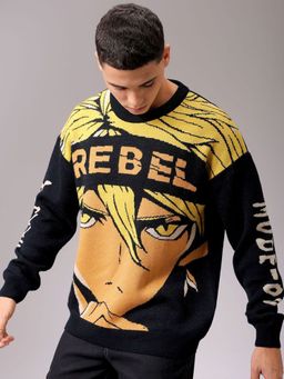 The Indian Garage Co - Men Oversized Fit Anime Printed Full Sleeves Sweater