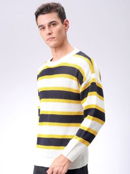 The Indian Garage Co - Men Oversized Fit Striped Full Sleeves Sweater