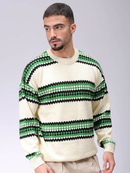 The Indian Garage Co - Men Oversized Fit Striped Full Sleeves Sweater