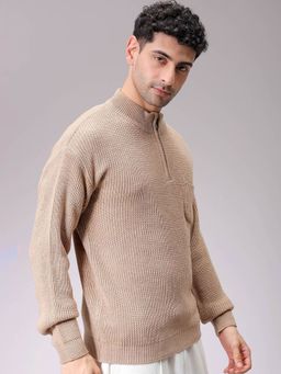 The Indian Garage Co - Men Beige Oversized Fit Textured Full Sleeves Sweater