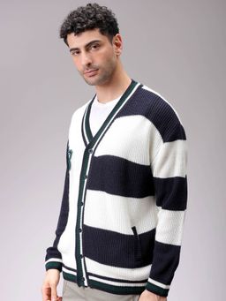 The Indian Garage Co - Men Oversized Fit Colour Blocked Full Sleeves Cardigan