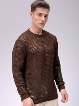 The Indian Garage Co - Men Brown Relaxed Fit Textured Full Sleeves Sweater