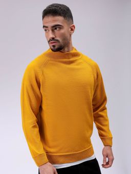 The Indian Garage Co - Men Mustard Relaxed Fit Solid High Neck Full Sleeves Sweater