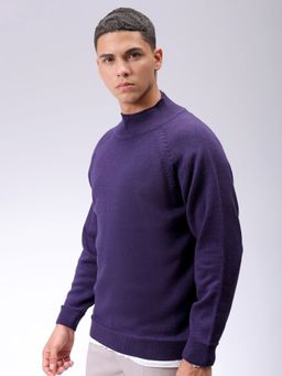 The Indian Garage Co - Men Purple Relaxed Fit Solid High Neck Full Sleeves Sweater