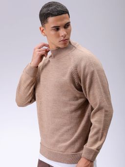 The Indian Garage Co - Men Beige Relaxed Fit Solid High Neck Full Sleeves Sweater
