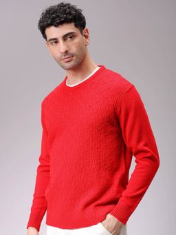 The Indian Garage Co - Men Red Relaxed Fit Solid Round Neck Full Sleeves Sweater