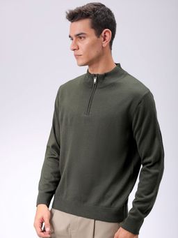 The Indian Garage Co - Men Olive Relaxed Fit Solid High Neck Full Sleeves Sweater