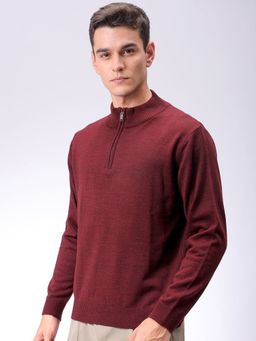 The Indian Garage Co - Men Maroon Relaxed Fit Solid High Neck Full Sleeves Sweater