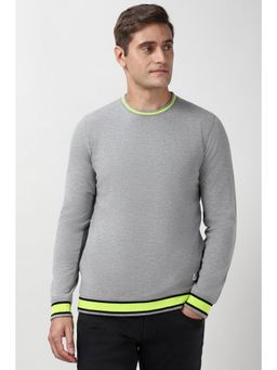 Peter England - Men Grey Solid Round Neck Sweatshirt